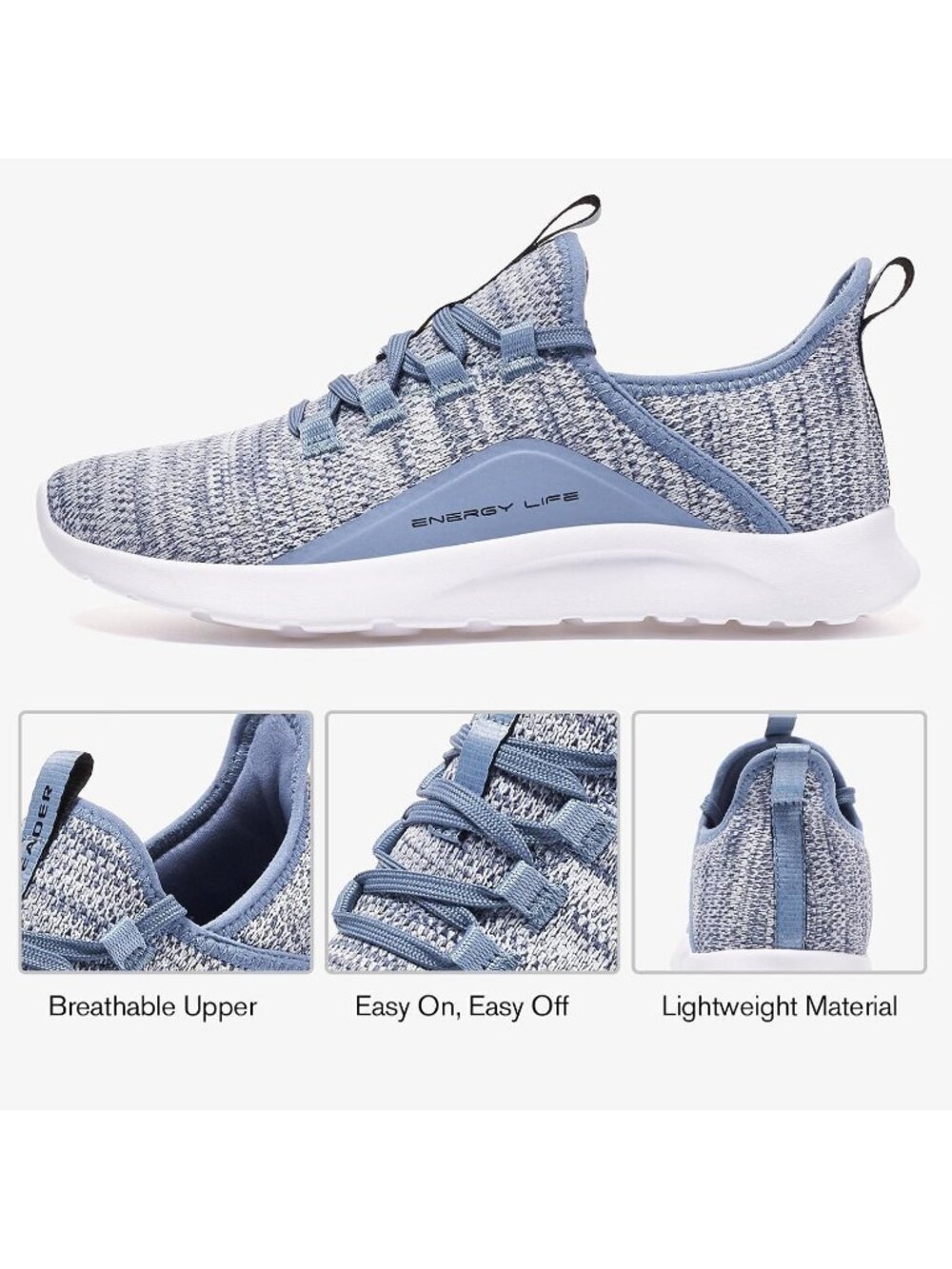 Women's Light Blue Mesh Energy Cloud Pull-On Lightweight Slip On Walking Sneaker - Picture 6 of 6
